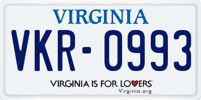 VA license plate VKR0993