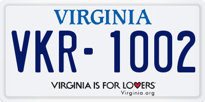 VA license plate VKR1002