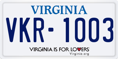 VA license plate VKR1003