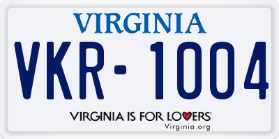 VA license plate VKR1004