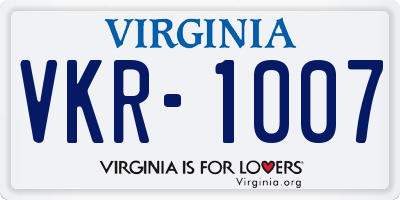 VA license plate VKR1007