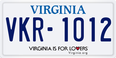 VA license plate VKR1012