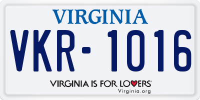VA license plate VKR1016