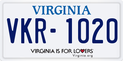 VA license plate VKR1020