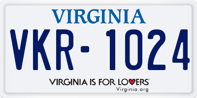 VA license plate VKR1024