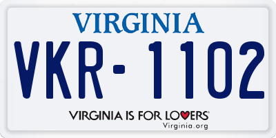 VA license plate VKR1102