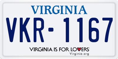 VA license plate VKR1167