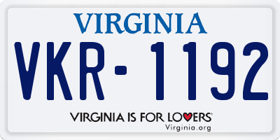 VA license plate VKR1192