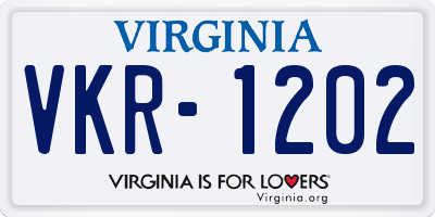 VA license plate VKR1202