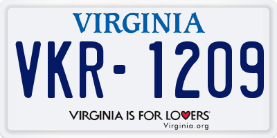 VA license plate VKR1209