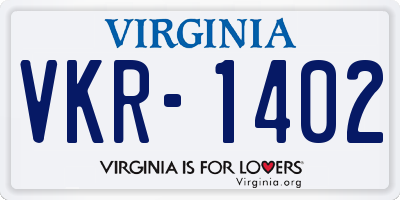 VA license plate VKR1402