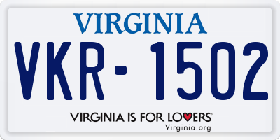 VA license plate VKR1502