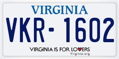 VA license plate VKR1602