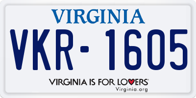VA license plate VKR1605