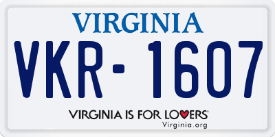 VA license plate VKR1607