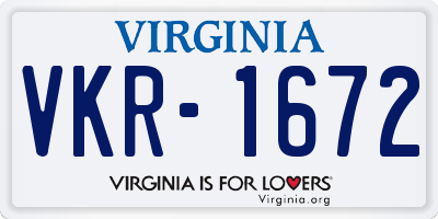 VA license plate VKR1672