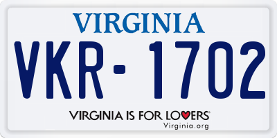 VA license plate VKR1702