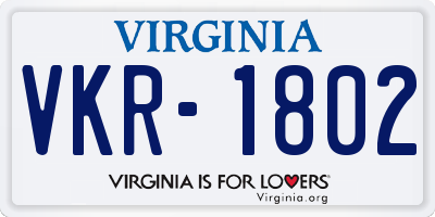 VA license plate VKR1802
