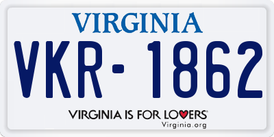 VA license plate VKR1862