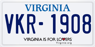 VA license plate VKR1908
