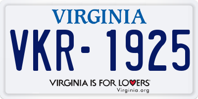 VA license plate VKR1925