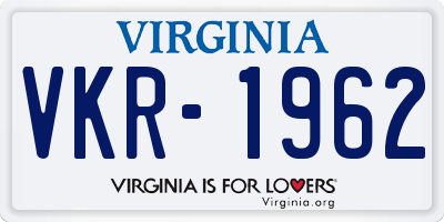 VA license plate VKR1962