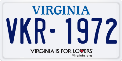 VA license plate VKR1972