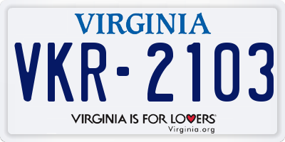 VA license plate VKR2103
