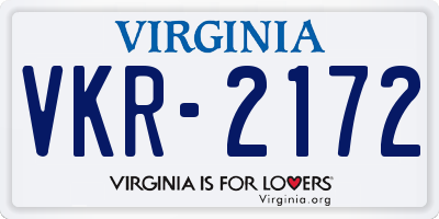 VA license plate VKR2172