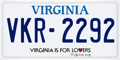 VA license plate VKR2292