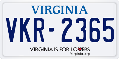 VA license plate VKR2365