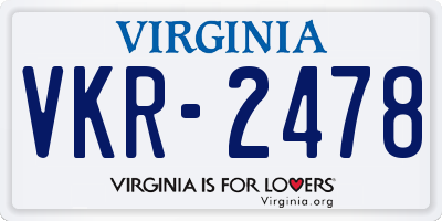 VA license plate VKR2478