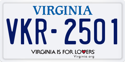 VA license plate VKR2501