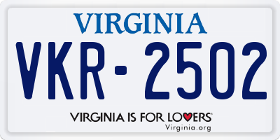 VA license plate VKR2502