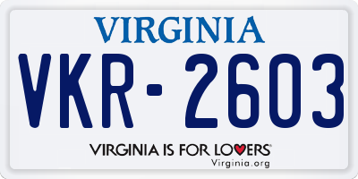 VA license plate VKR2603