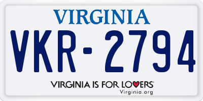 VA license plate VKR2794