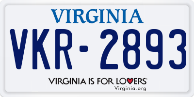 VA license plate VKR2893