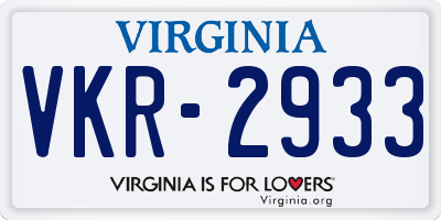 VA license plate VKR2933