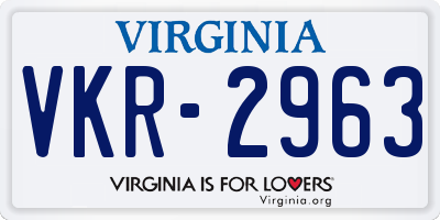 VA license plate VKR2963
