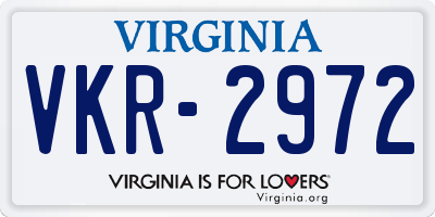 VA license plate VKR2972