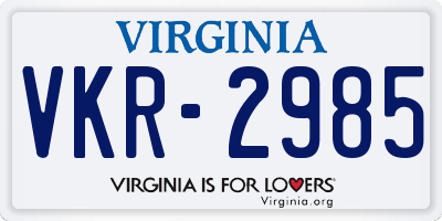 VA license plate VKR2985