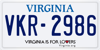 VA license plate VKR2986