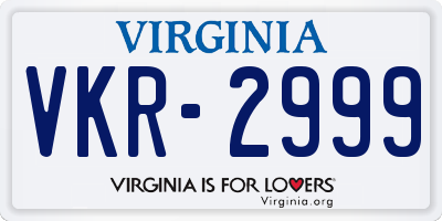 VA license plate VKR2999