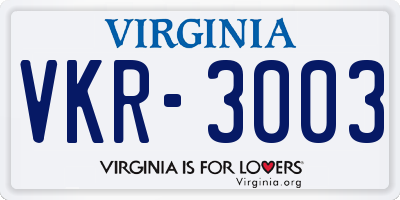 VA license plate VKR3003