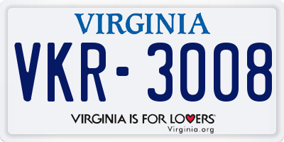 VA license plate VKR3008
