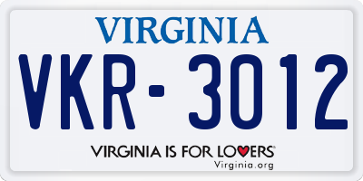 VA license plate VKR3012