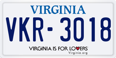 VA license plate VKR3018