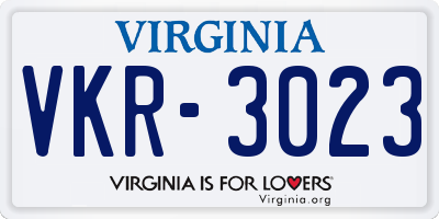 VA license plate VKR3023