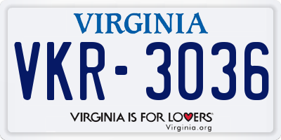 VA license plate VKR3036