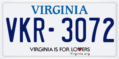 VA license plate VKR3072